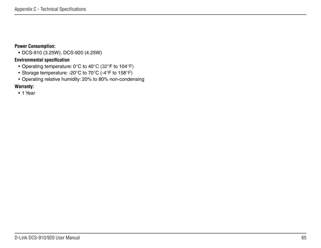 D-Link DCS-910/90 manual Power Consumption 