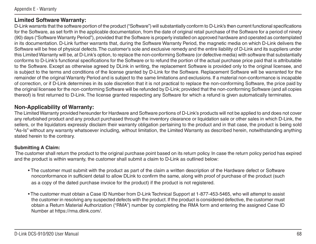 D-Link DCS-910/90 manual Limited Software Warranty, Non-Applicability of Warranty 