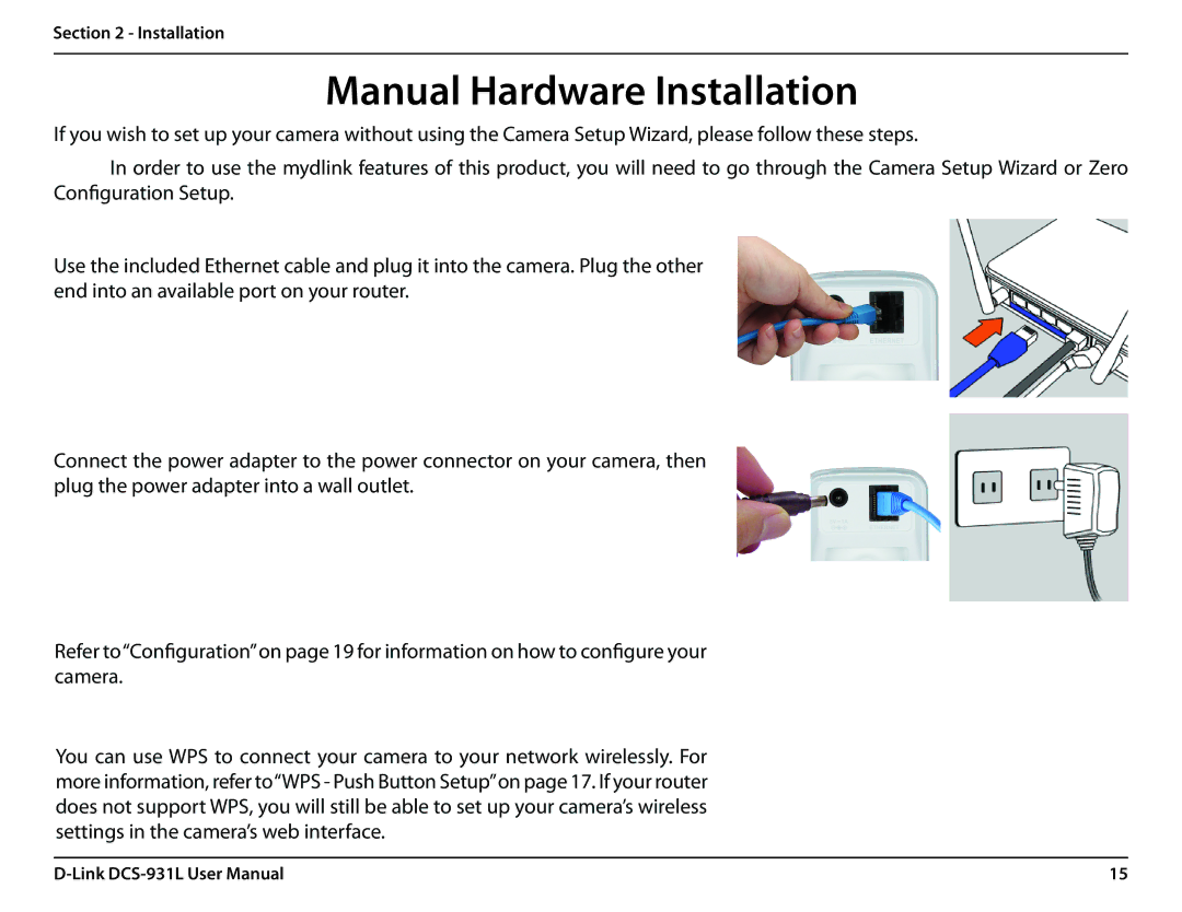 D-Link DCS-931L user manual Manual Hardware Installation, Optional Use WPS to Connect Wirelessly 