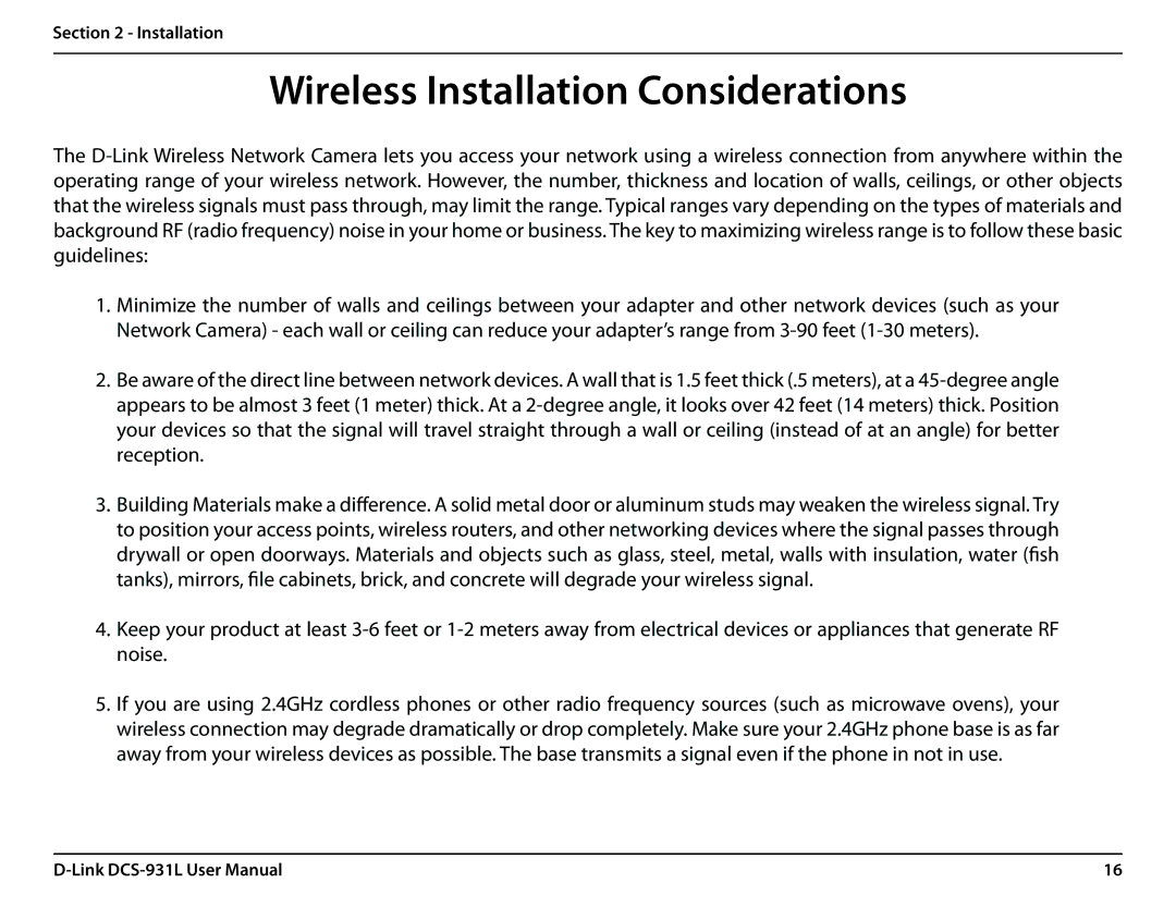 D-Link DCS-931L user manual Wireless Installation Considerations 