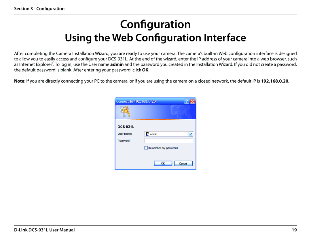 D-Link DCS-931L user manual Using the Web Configuration Interface 