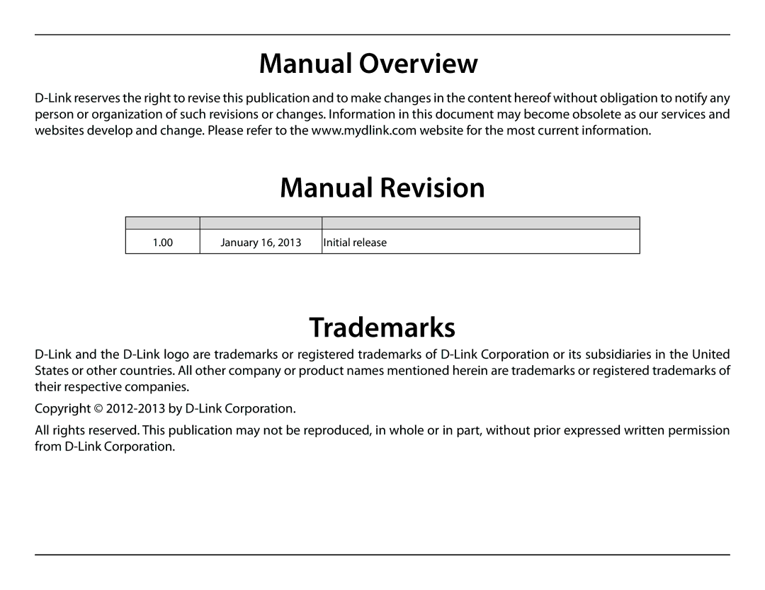 D-Link DCS-931L user manual Manual Overview Manual Revision, Trademarks, Description 