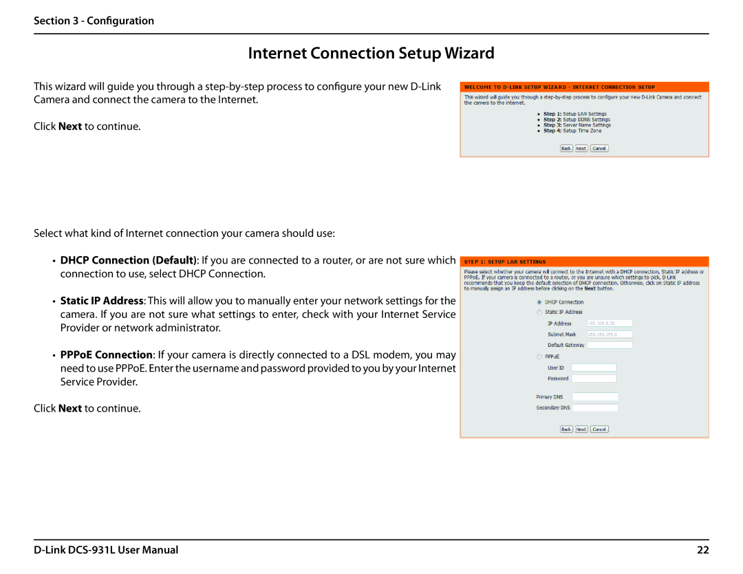 D-Link DCS-931L user manual Internet Connection Setup Wizard 