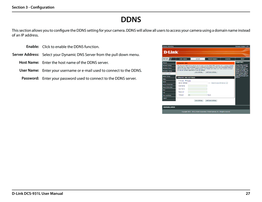 D-Link DCS-931L user manual Enable, Host Name, User Name, Password 