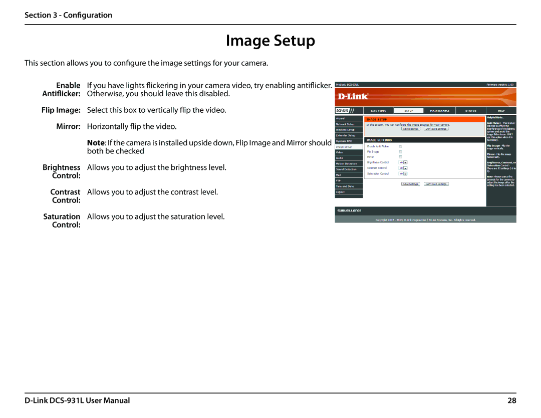 D-Link DCS-931L user manual Image Setup, Mirror, Control Contrast 