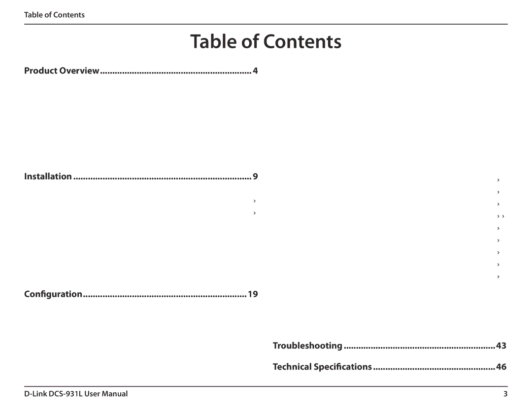 D-Link DCS-931L user manual Table of Contents 