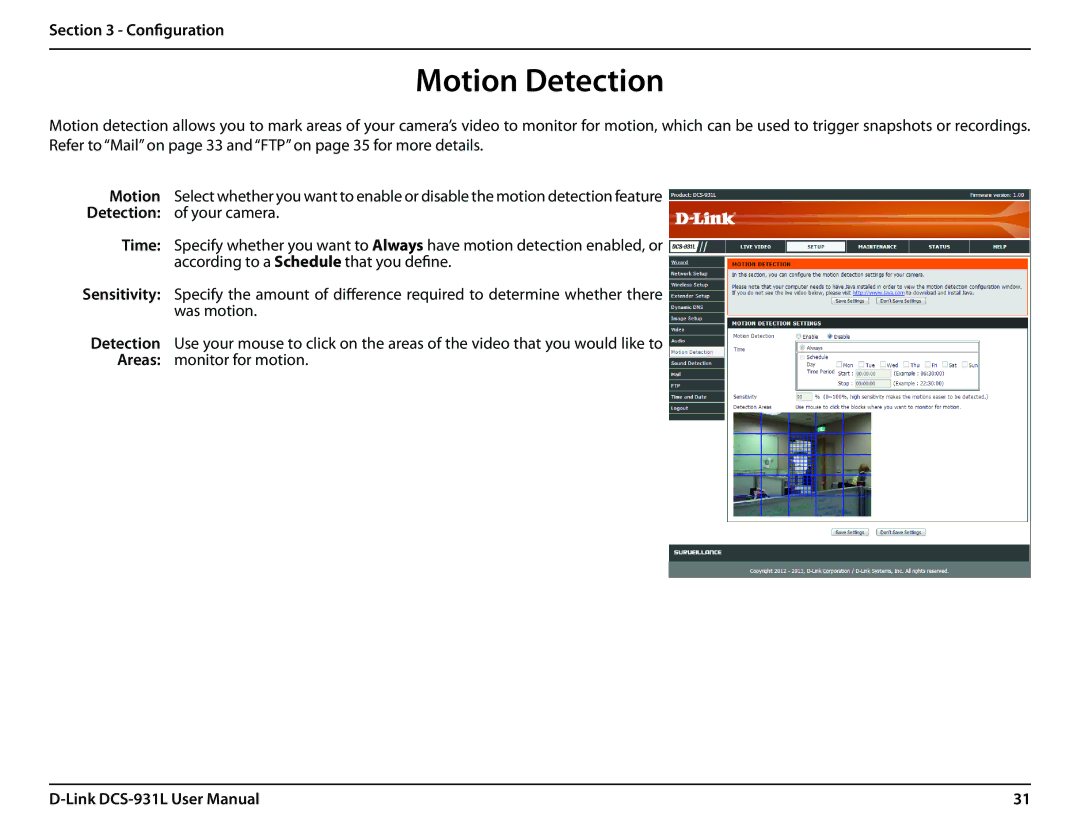 D-Link DCS-931L user manual Motion Detection 