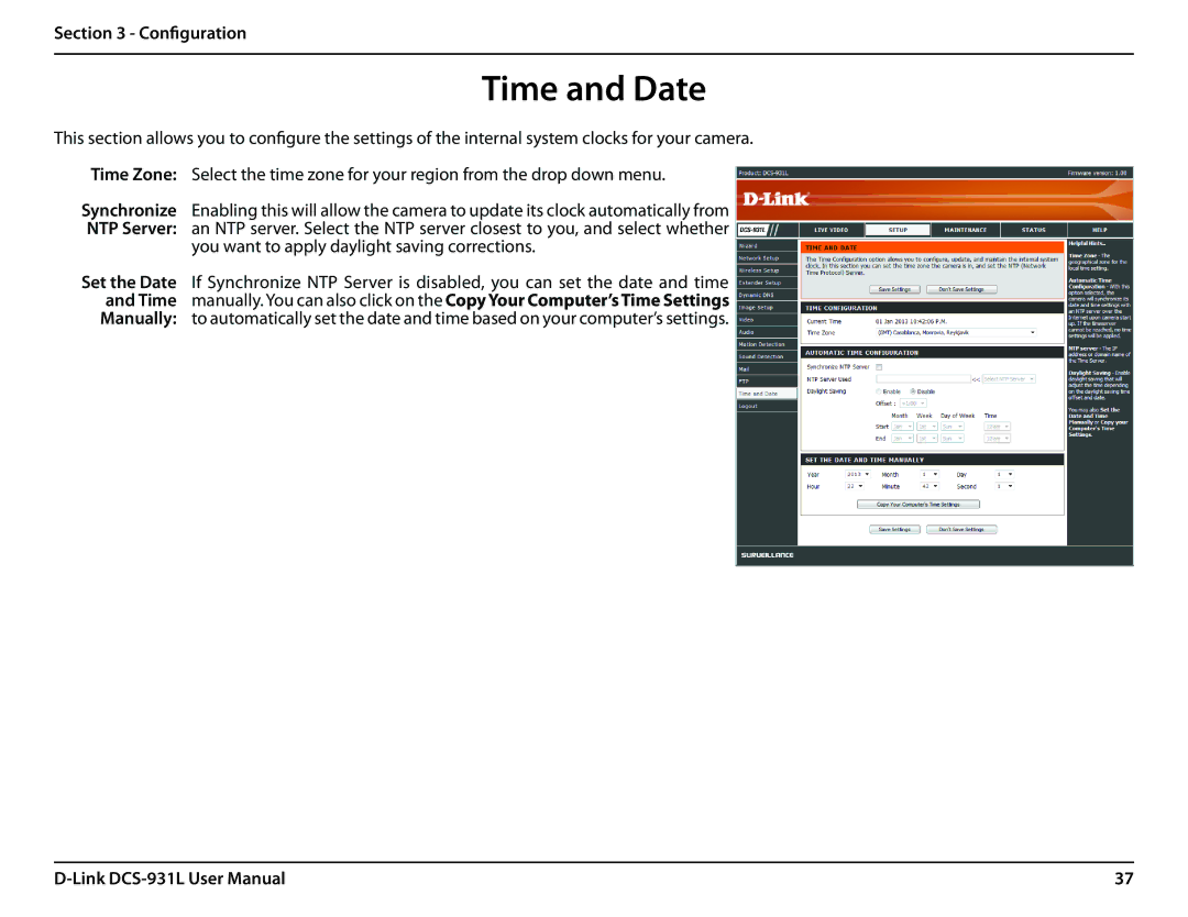 D-Link DCS-931L user manual Time and Date, You want to apply daylight saving corrections 