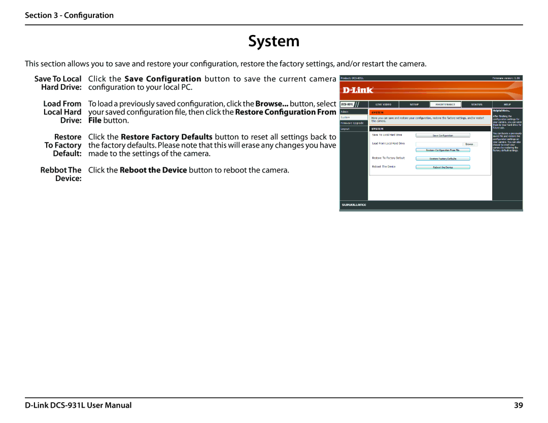 D-Link DCS-931L user manual System, Drive File button, Device 