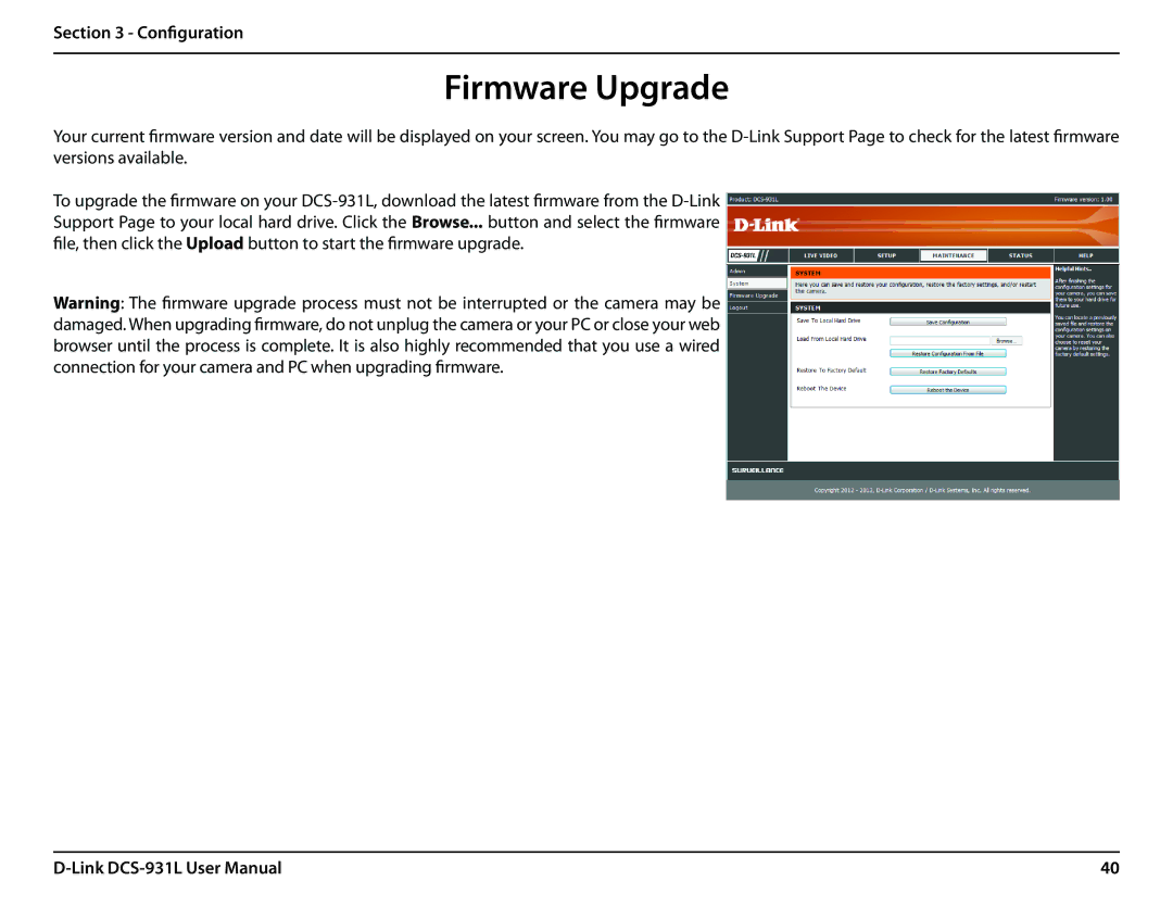 D-Link DCS-931L user manual Firmware Upgrade 