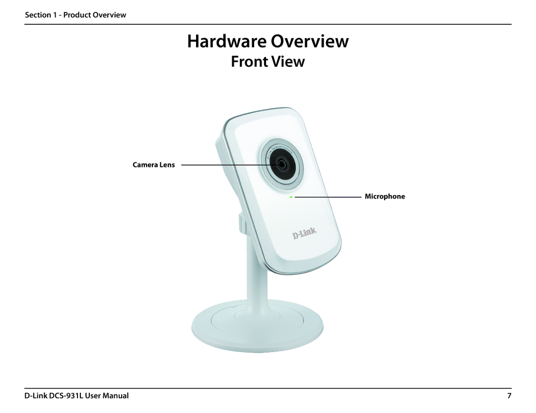 D-Link DCS-931L user manual Hardware Overview, Front View 