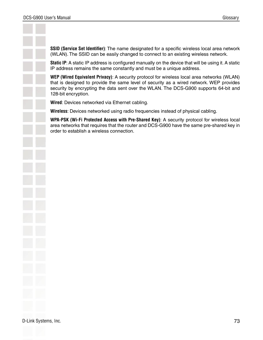 D-Link DCS-G900 manual Glossary 