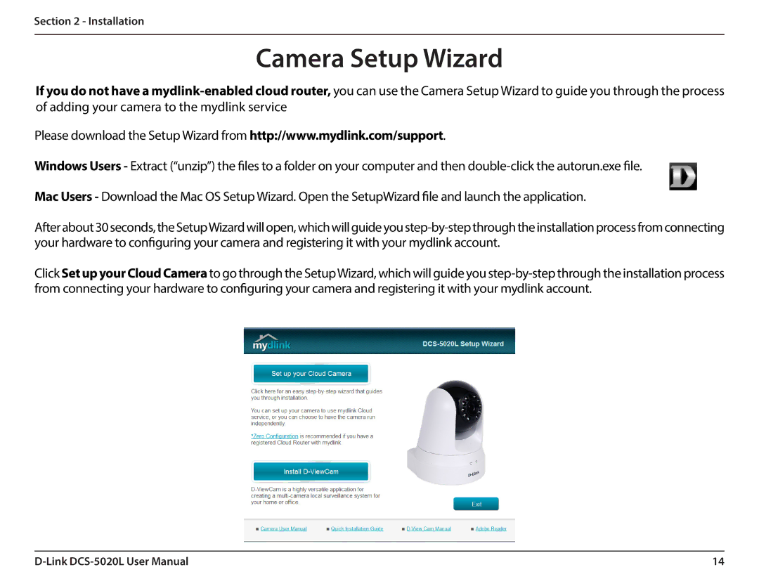 D-Link DCS5020L user manual Camera Setup Wizard 