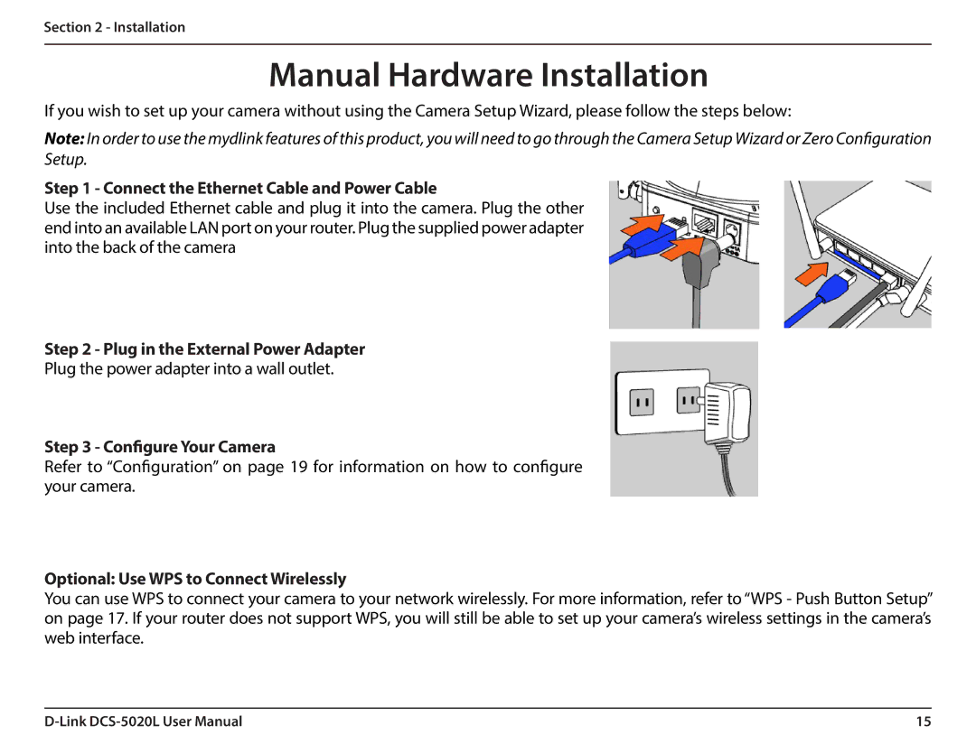 D-Link DCS5020L user manual Manual Hardware Installation, Plug in the External Power Adapter, Configure Your Camera 