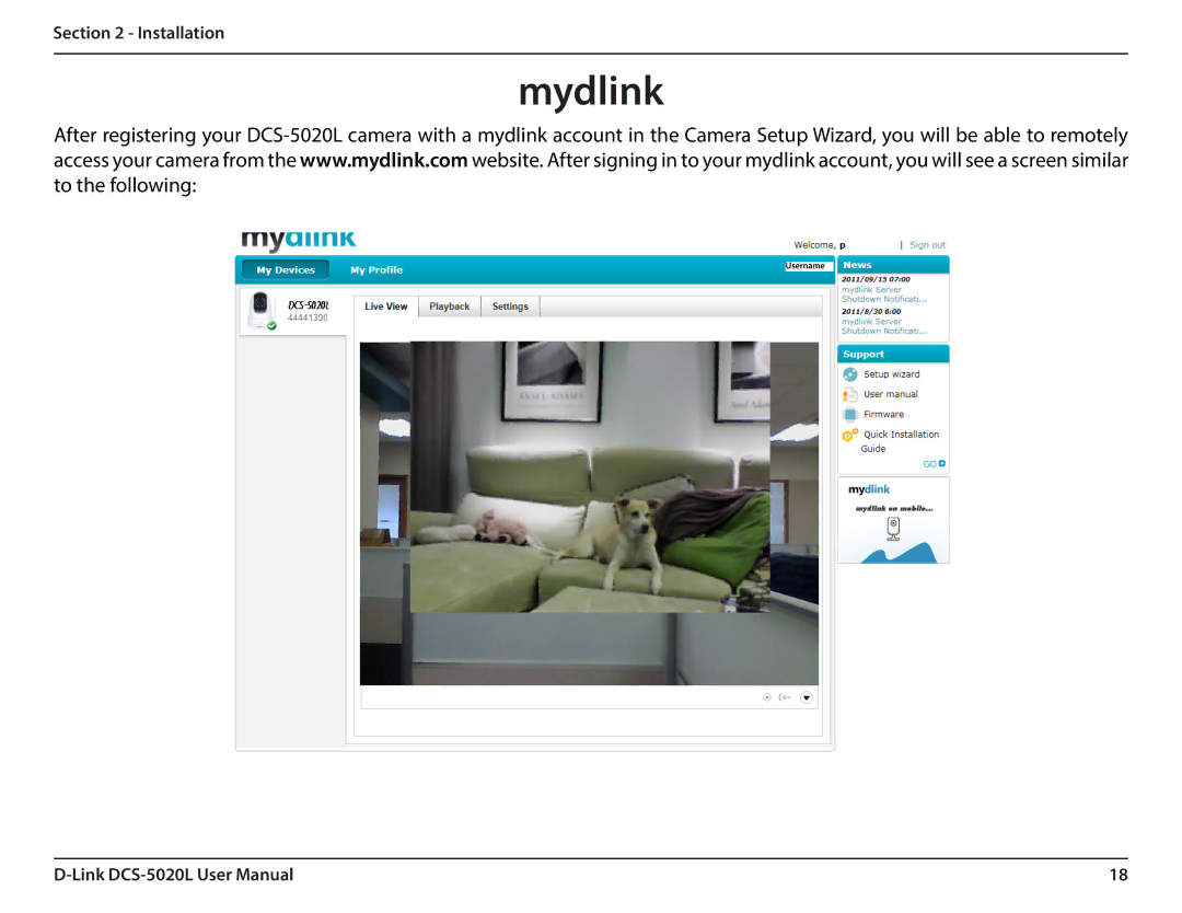 D-Link DCS5020L user manual Mydlink 