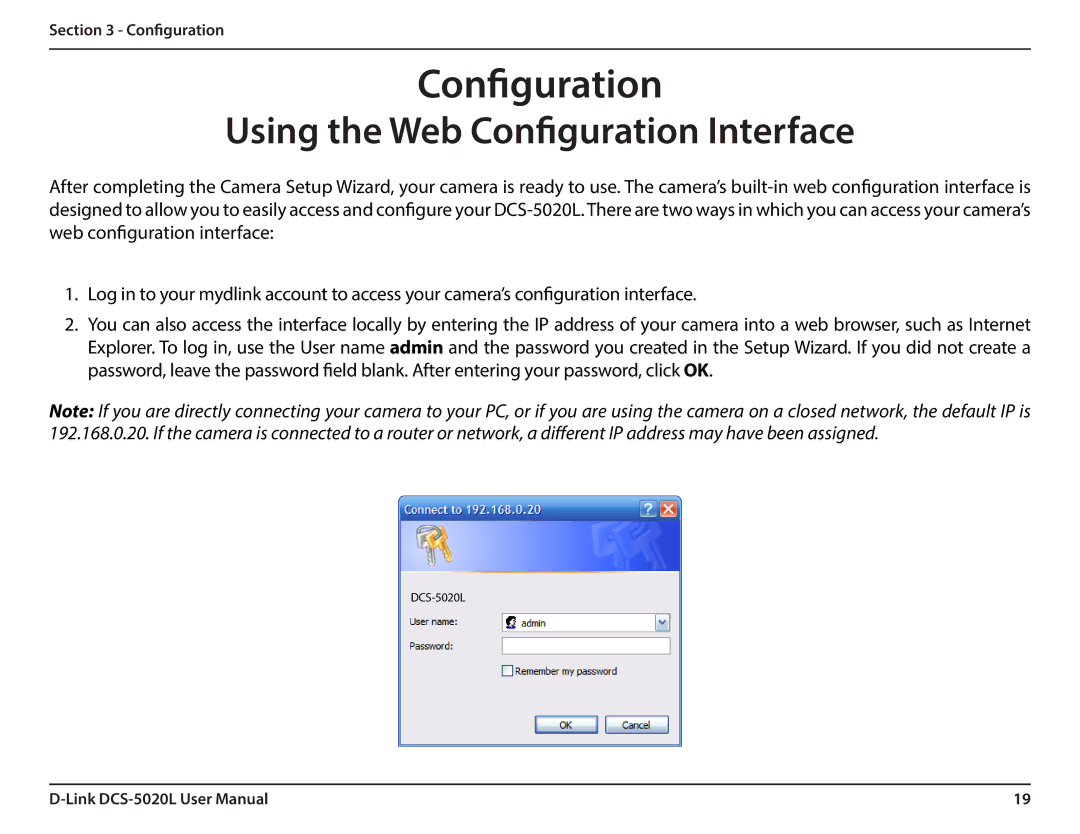 D-Link DCS5020L user manual Using the Web Configuration Interface 