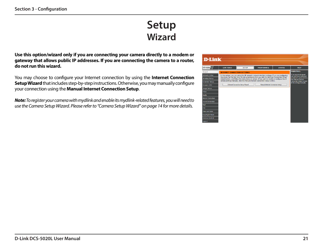 D-Link DCS5020L user manual Setup, Wizard 