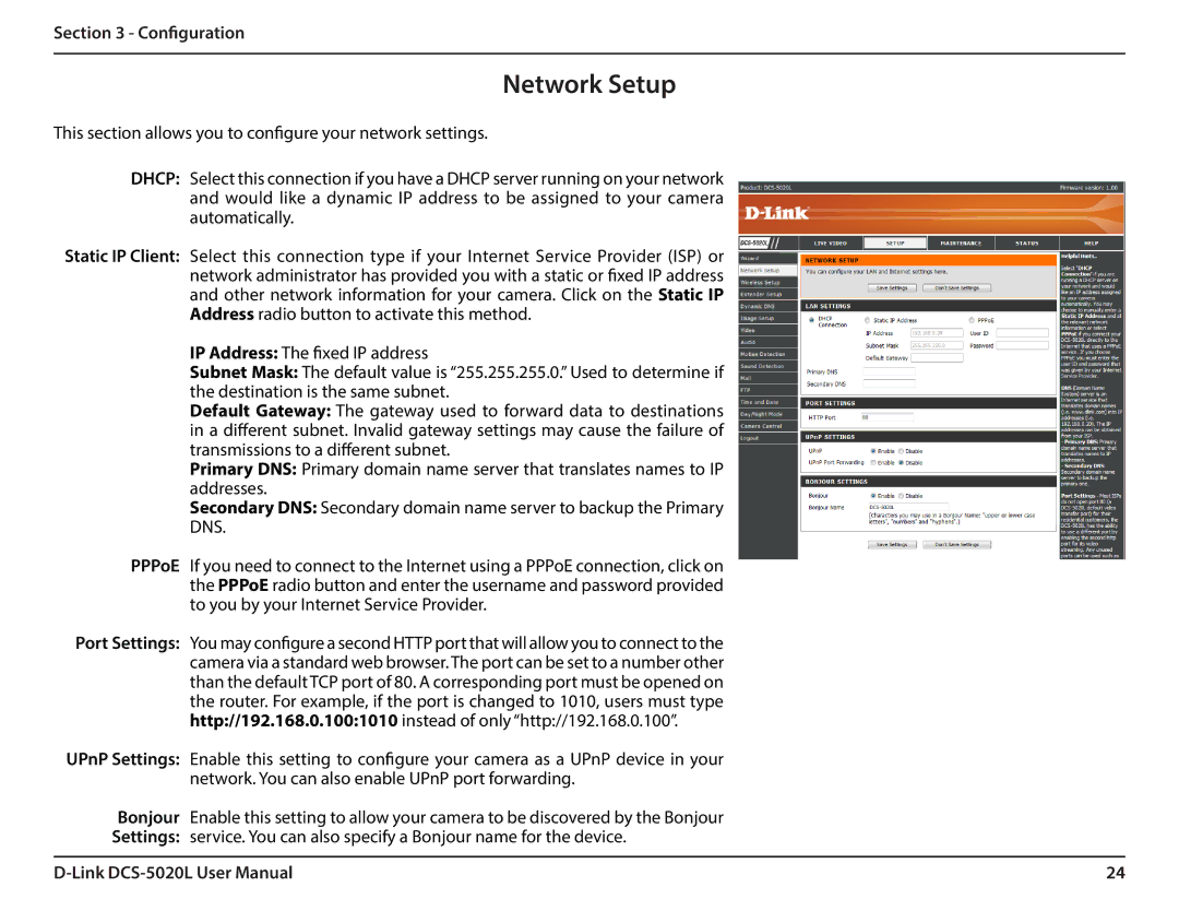 D-Link DCS5020L user manual Network Setup 