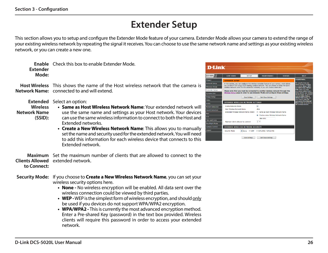 D-Link DCS5020L user manual Extender Setup, Extender Mode 