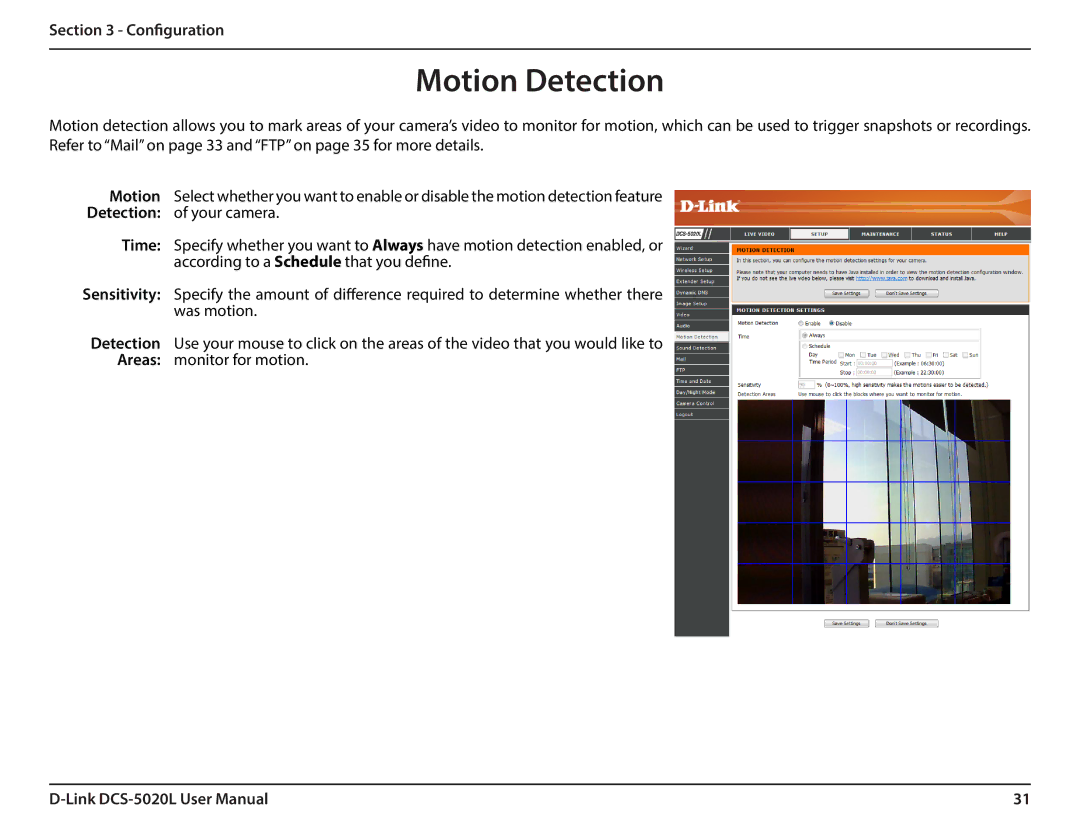 D-Link DCS5020L user manual Motion Detection 