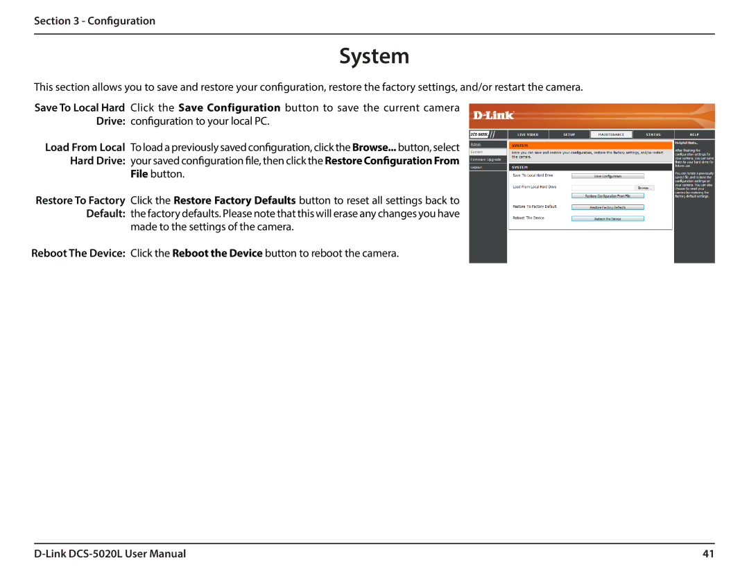 D-Link DCS5020L user manual System, File button 