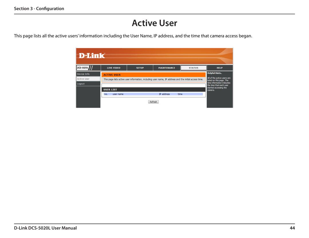 D-Link DCS5020L user manual Active User 