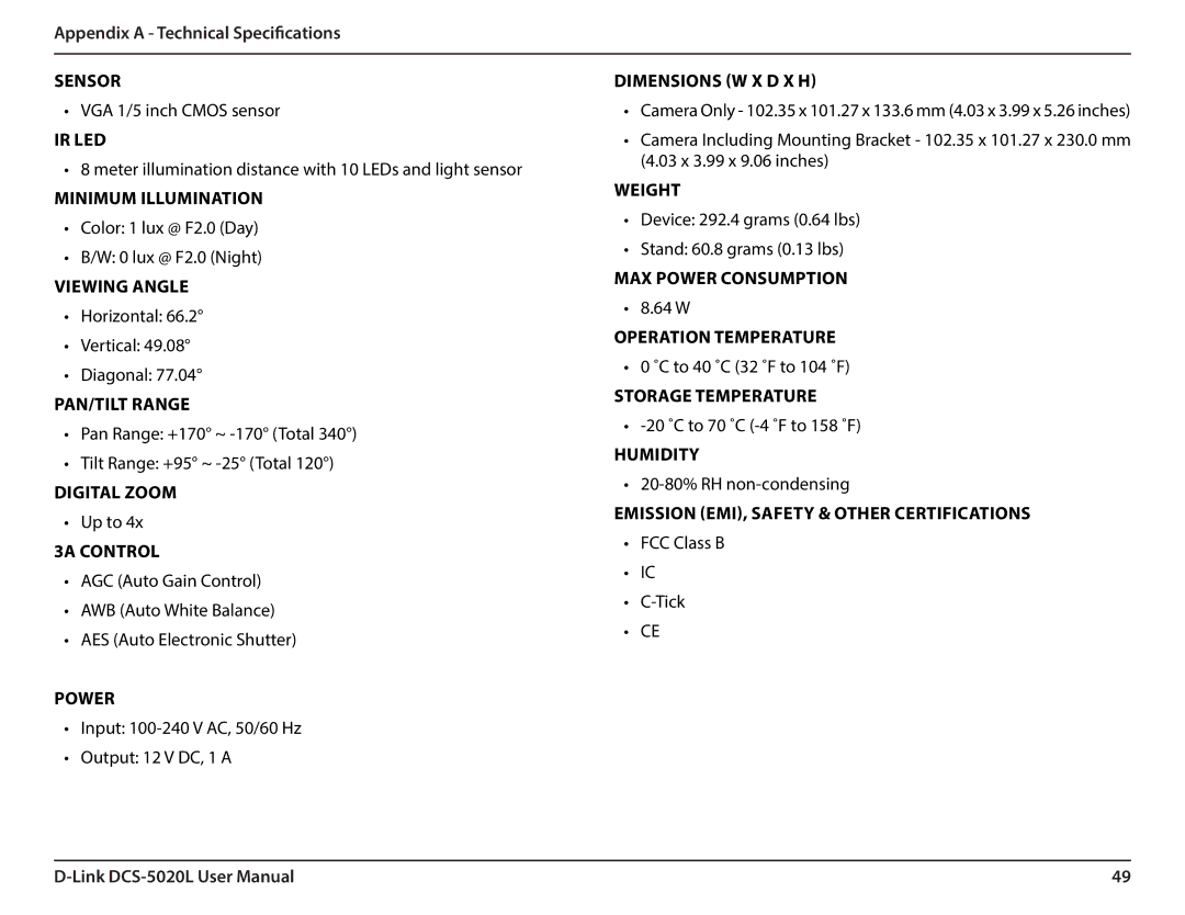 D-Link DCS5020L user manual Sensor 