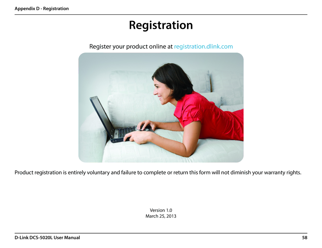 D-Link DCS5020L user manual Appendix D Registration 