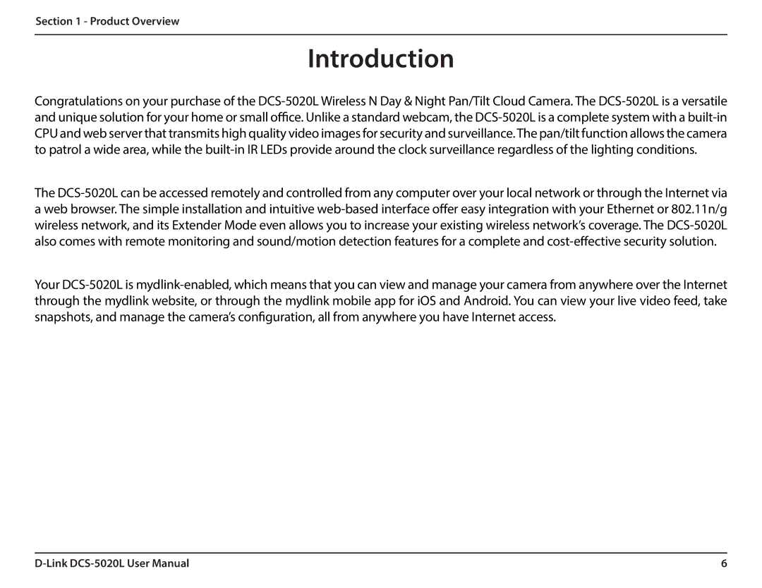 D-Link DCS5020L user manual Introduction 