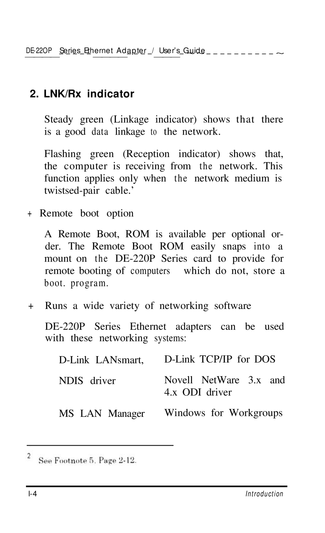 D-Link DE-220P manual LNK/Rx indicator 