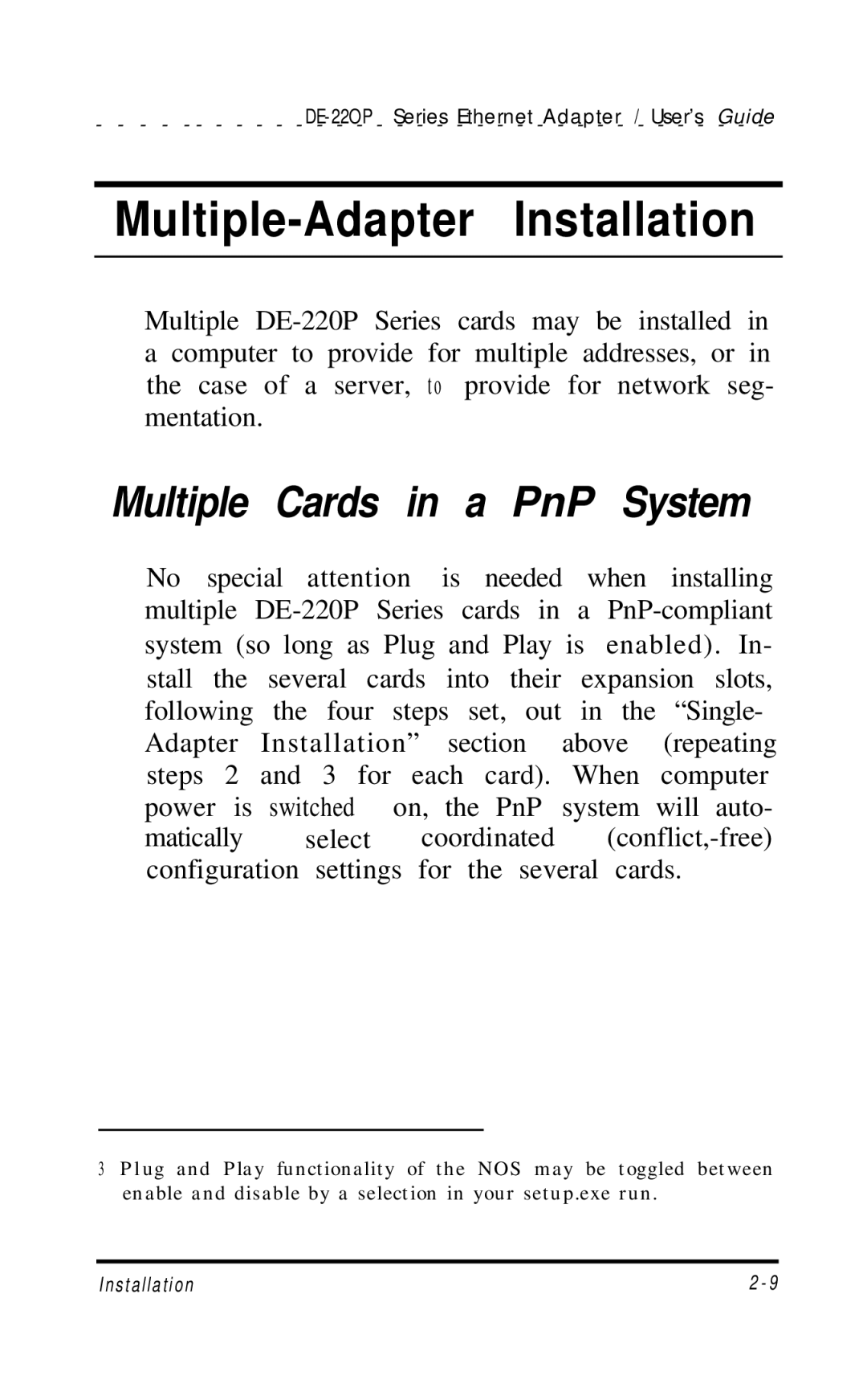 D-Link DE-220P manual Multiple-Adapter Installation, Multiple Cards in a PnP System 