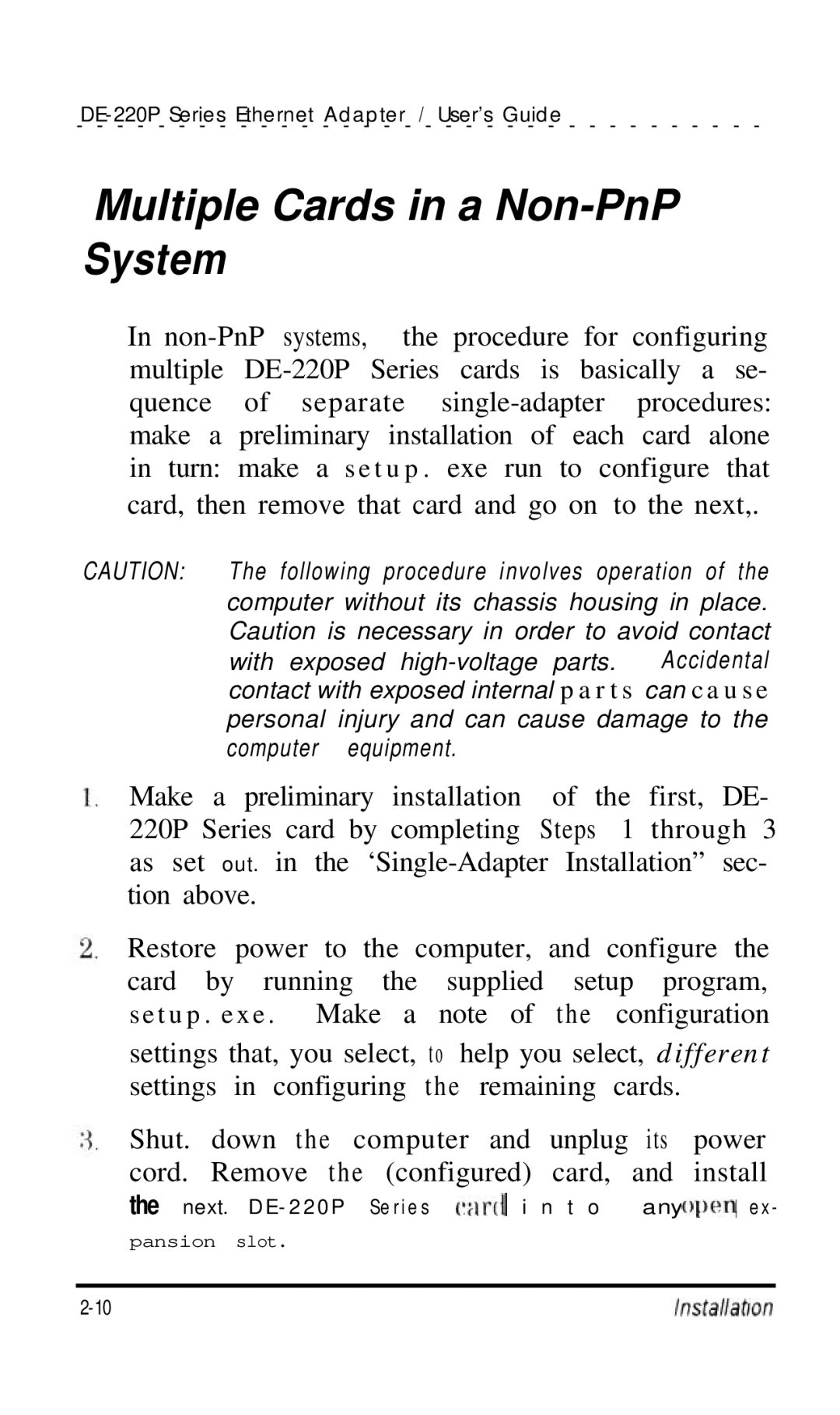 D-Link DE-220P manual Multiple Cards in a Non-PnP System 