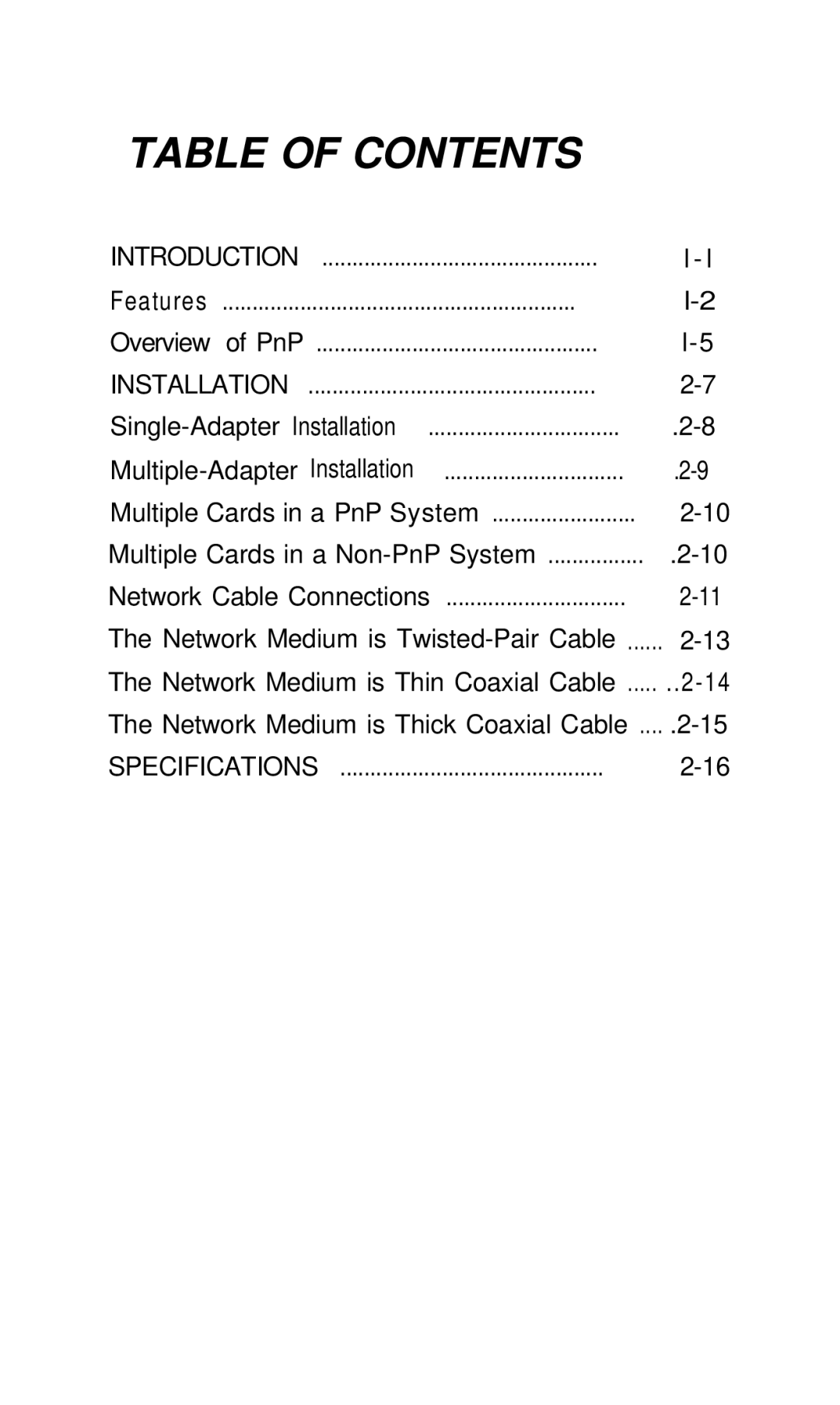 D-Link DE-220P manual Table of Contents 