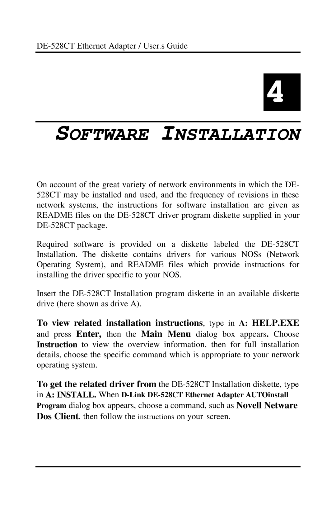 D-Link DE-528CT manual Software Installation 