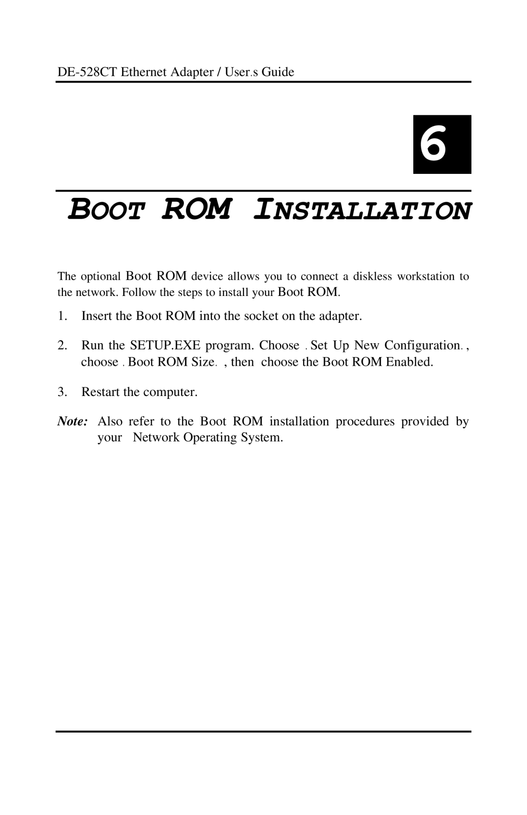 D-Link DE-528CT manual Boot ROM Installation 