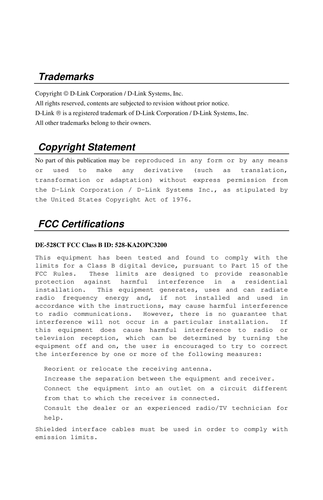 D-Link DE-528CT manual Trademarks 