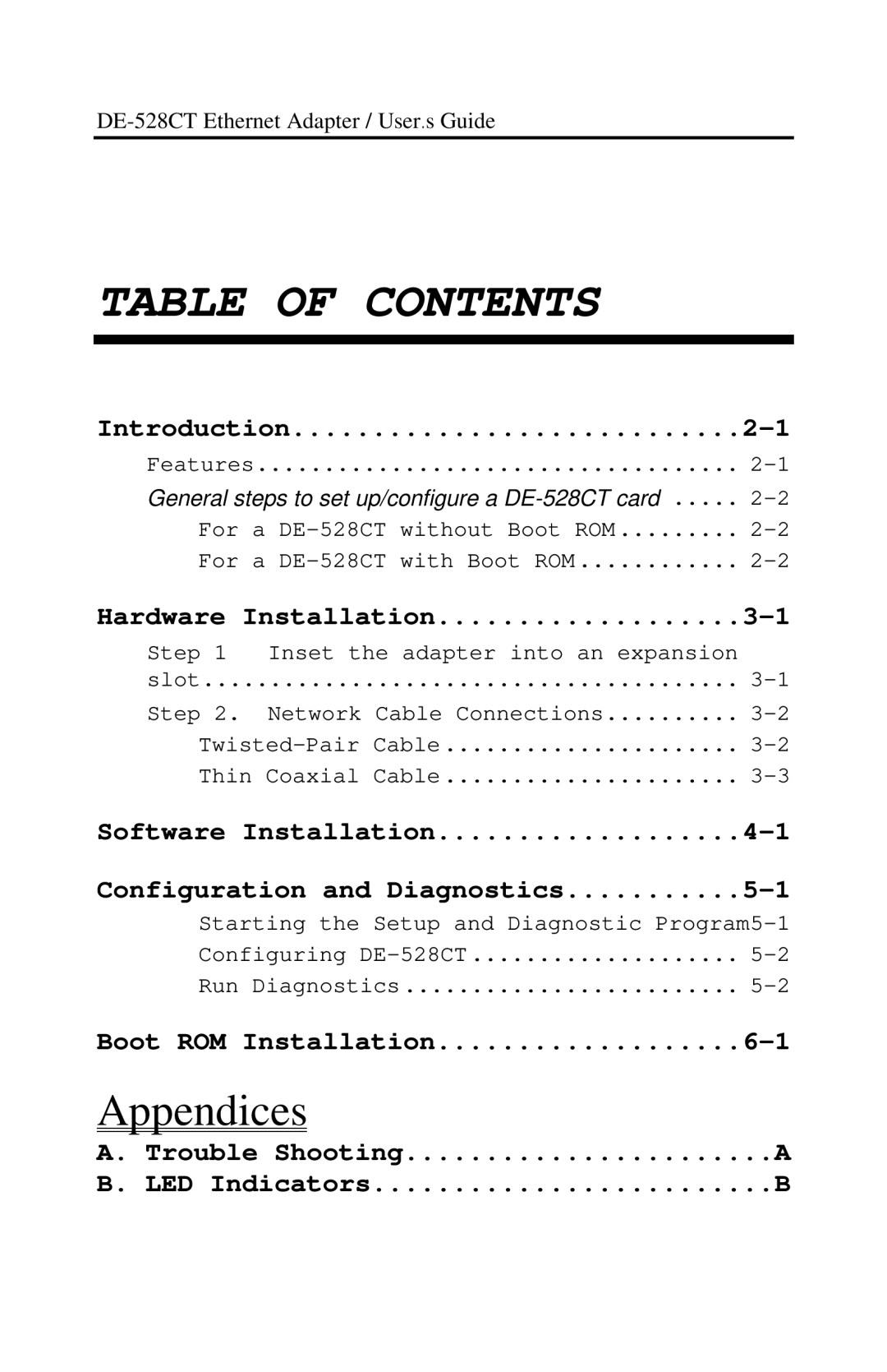 D-Link DE-528CT manual Table of Contents 