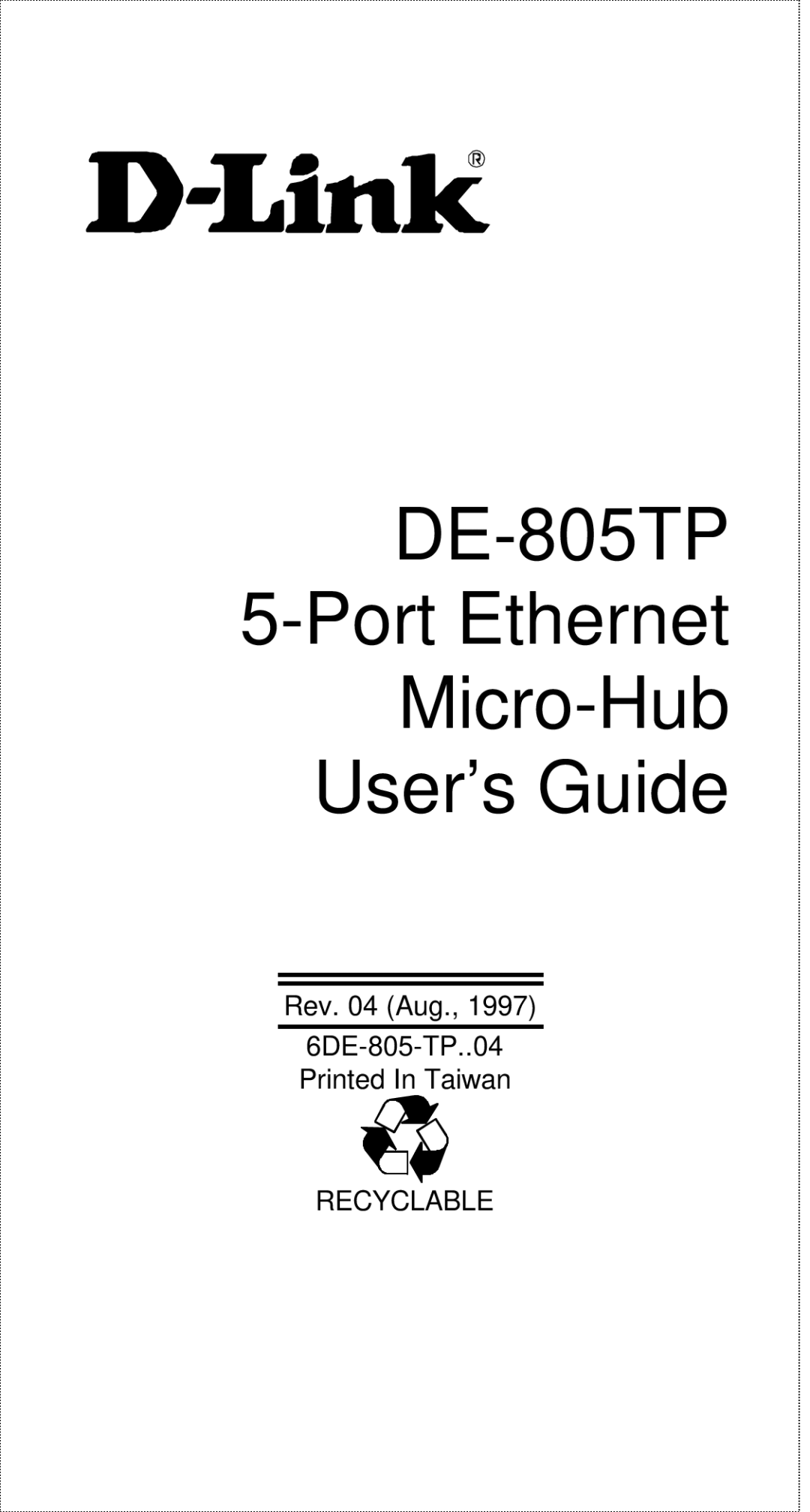 D-Link manual DE-805TP Port Ethernet Micro-Hub User’s Guide 