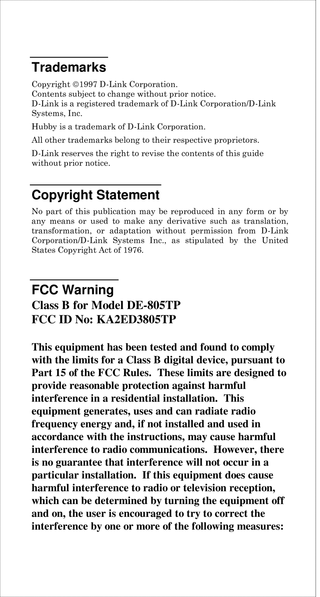 D-Link DE-805TP manual Trademarks 