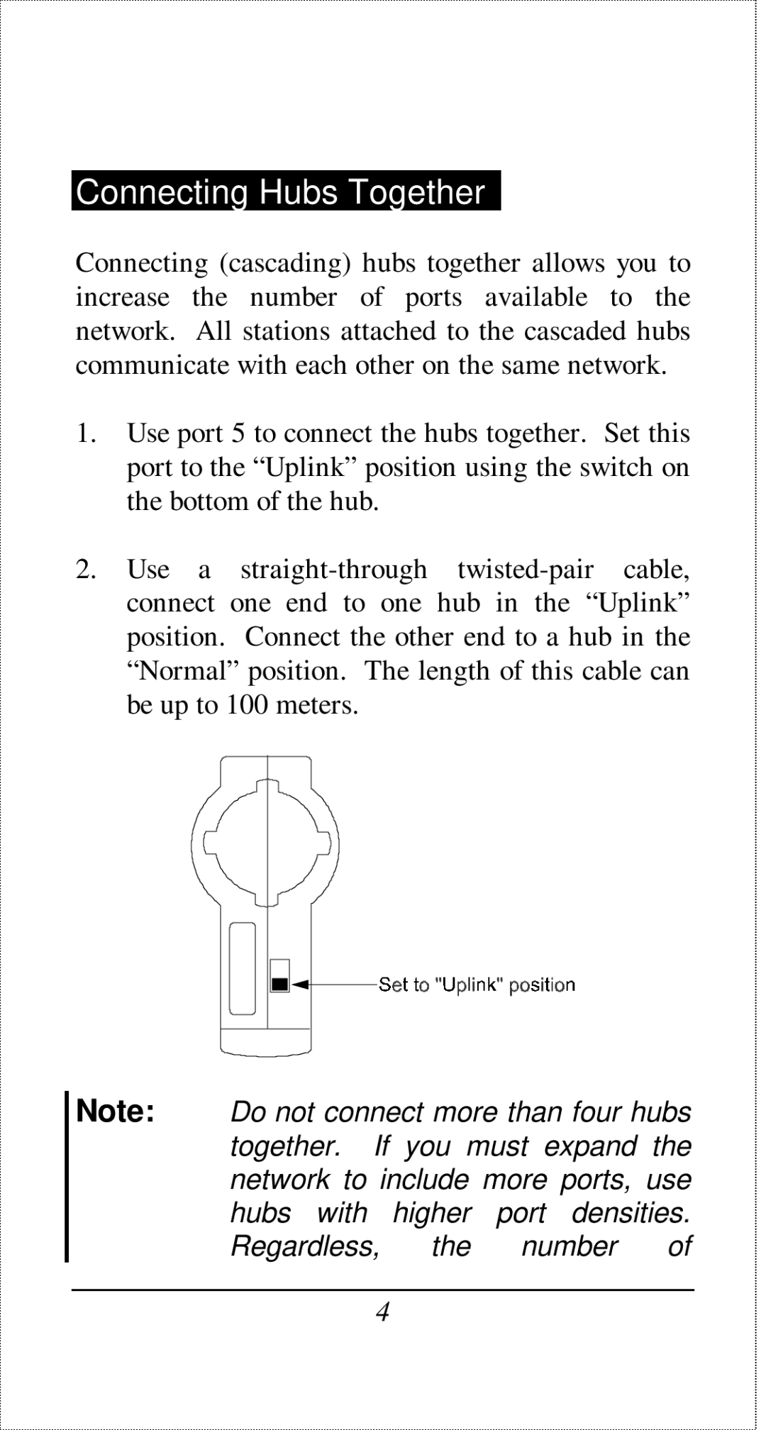 D-Link DE-805TP manual Connecting Hubs Together 