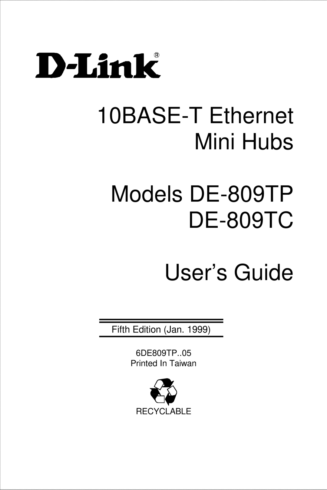 D-Link DE-809TC, DE-809TP manual Fifth Edition Jan 