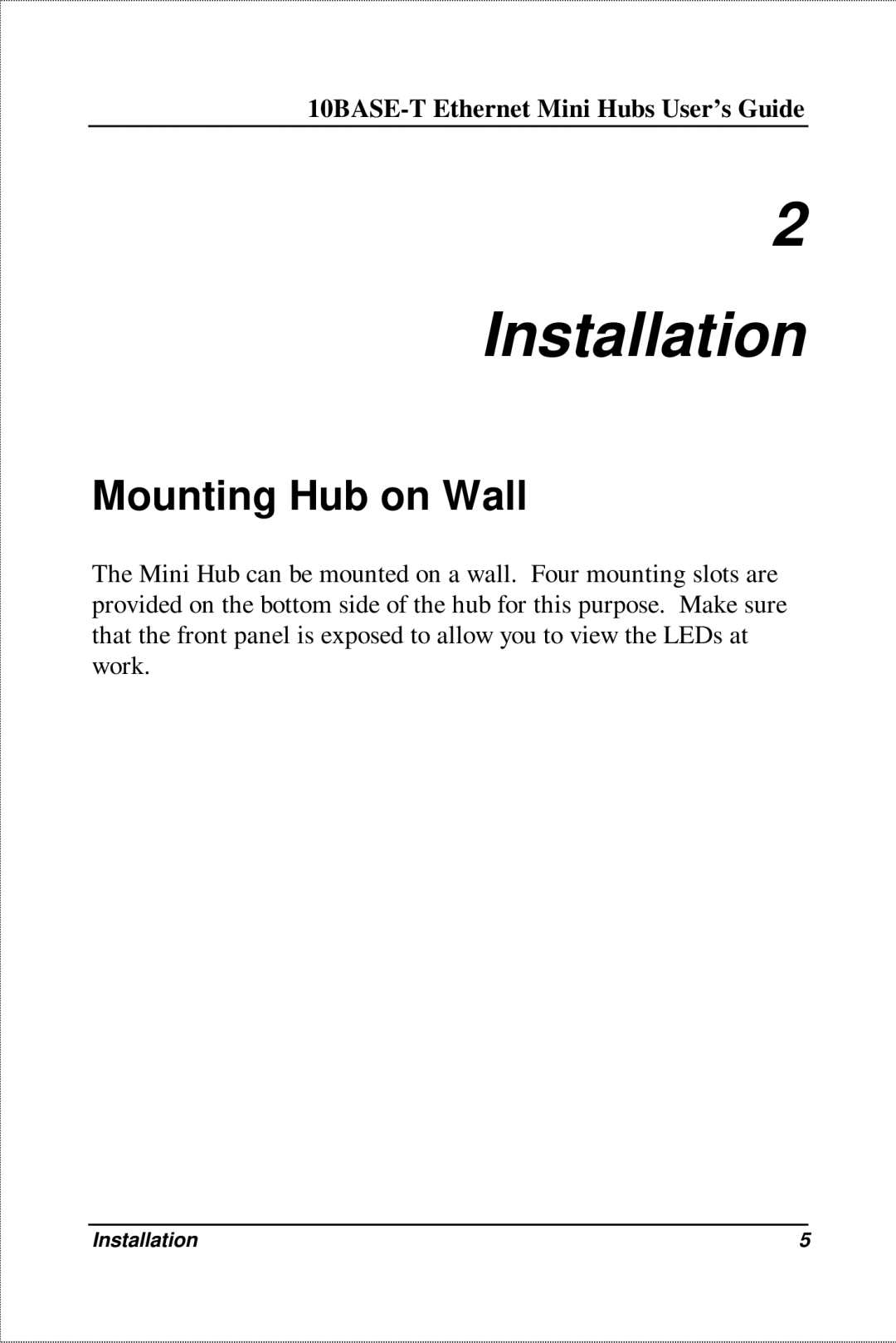 D-Link DE-809TC, DE-809TP manual Installation, Mounting Hub on Wall 