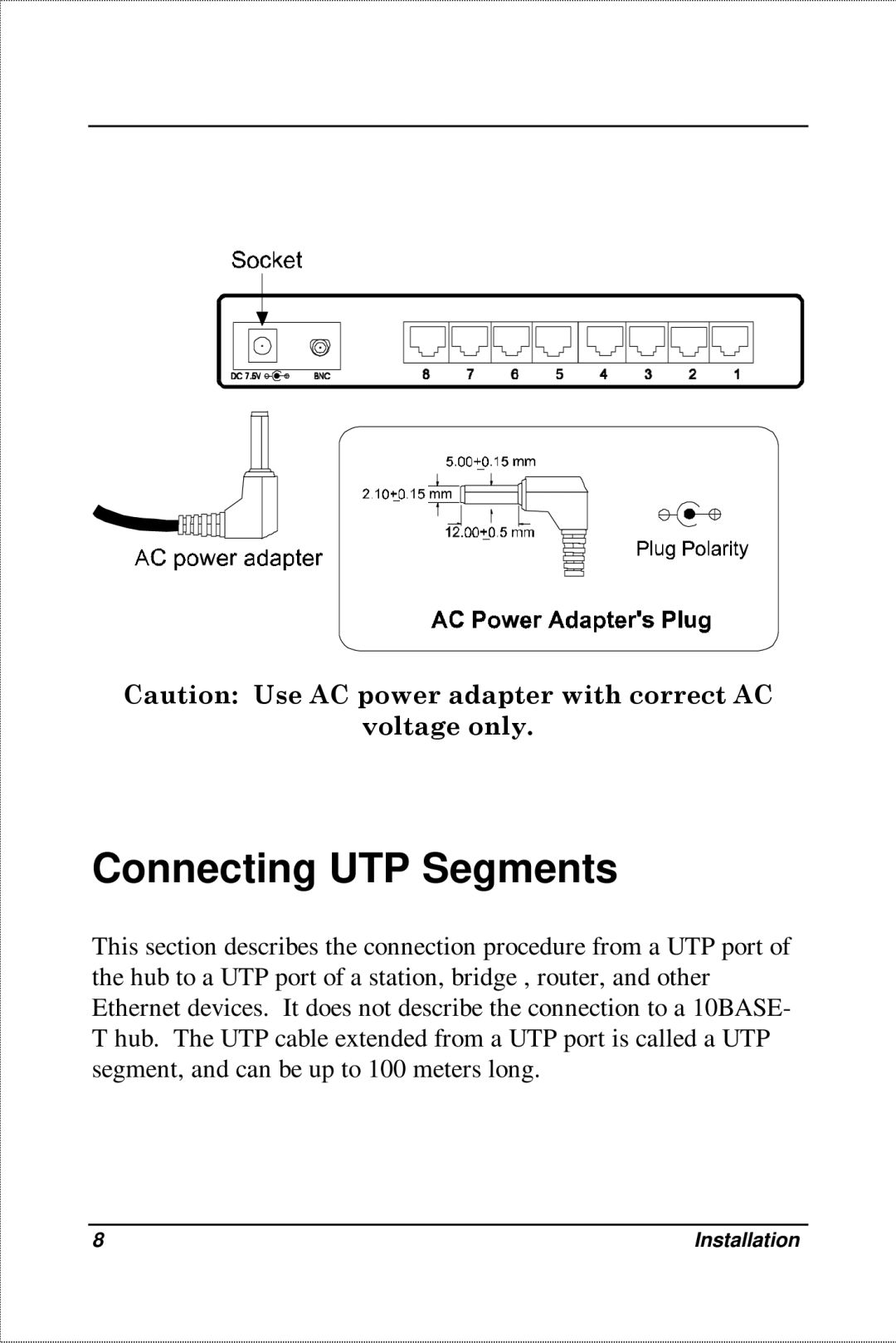 D-Link DE-809TP, DE-809TC manual Connecting UTP Segments 