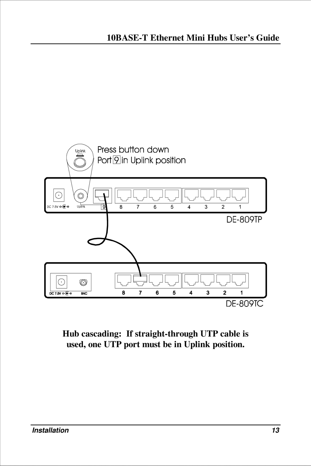 D-Link DE-809TC, DE-809TP manual Installation 