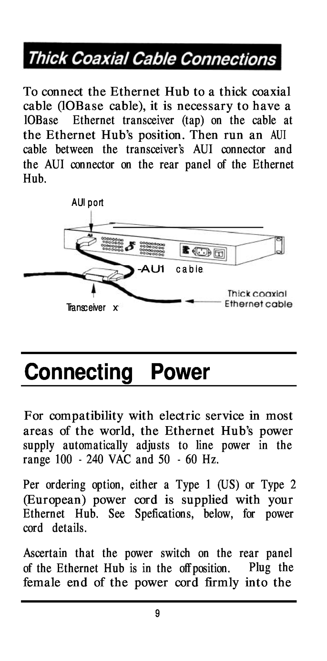 D-Link DE-824TP, DE-81 6TP, DE81 2TP+ manual Connecting Power, AUI port AU1 c a b l e Transceiver 