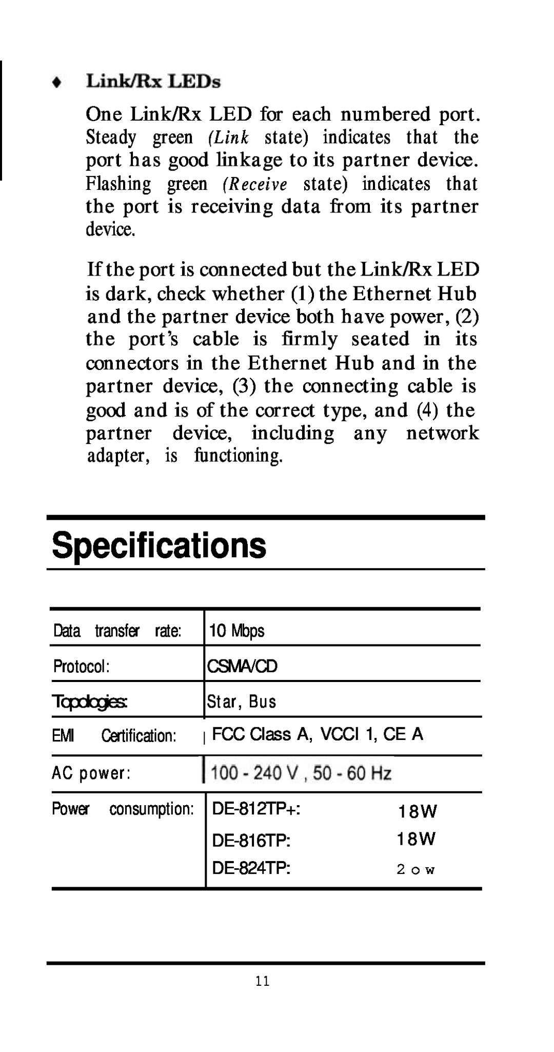 D-Link DE81 2TP+, DE-81 6TP, DE-824TP manual Specifications 
