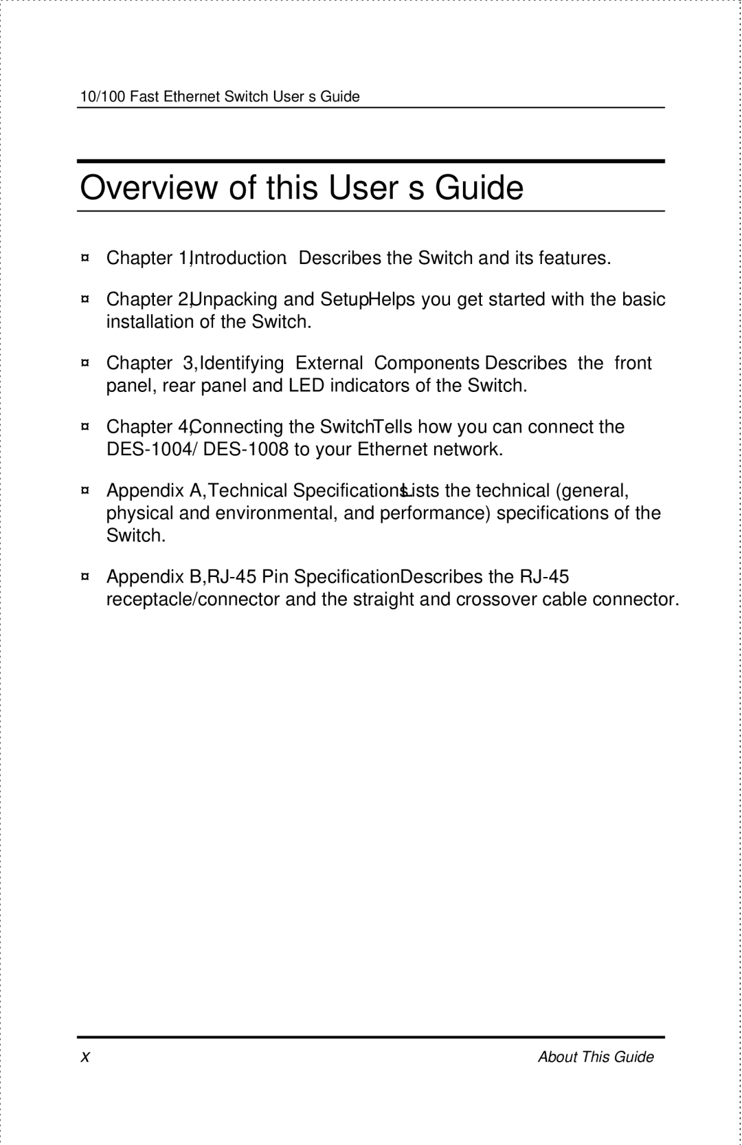 D-Link DES-1004 manual Overview of this User’s Guide 