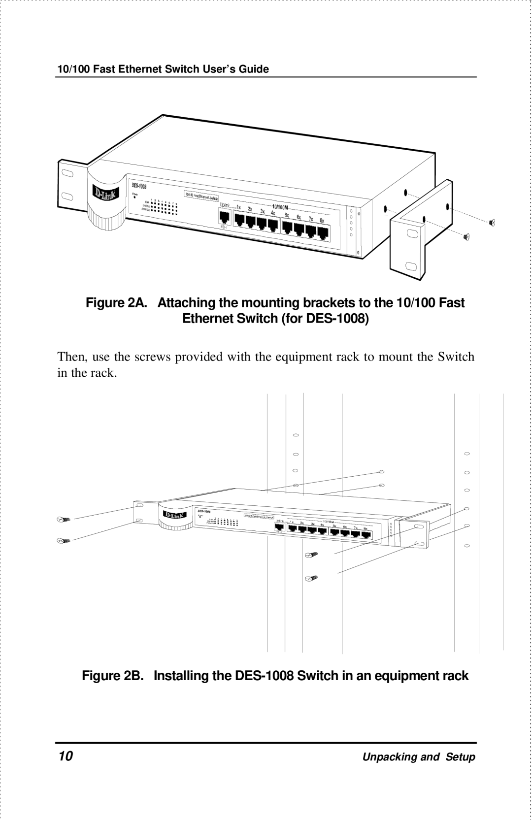 D-Link DES-1004 manual Installing the DES-1008 Switch in an equipment rack 