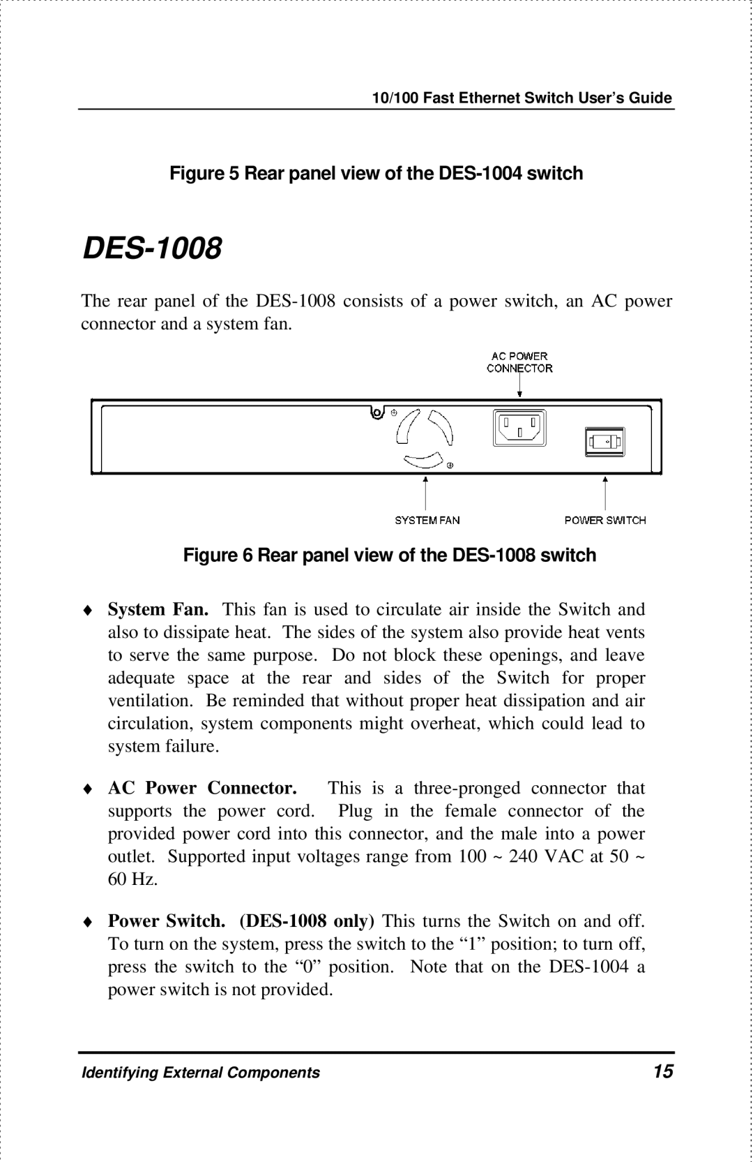 D-Link manual Rear panel view of the DES-1004 switch 