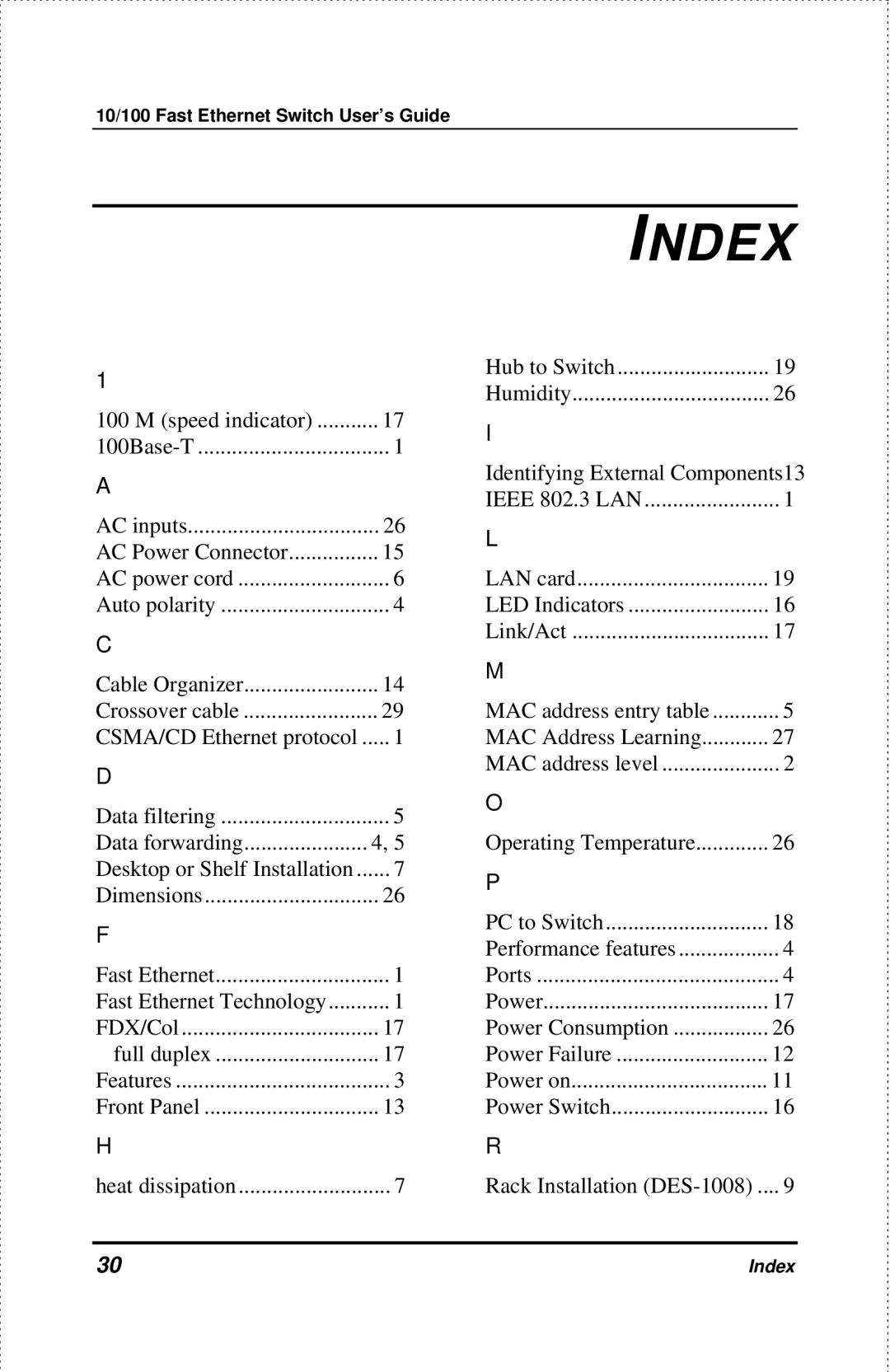 D-Link DES-1004 manual Index 